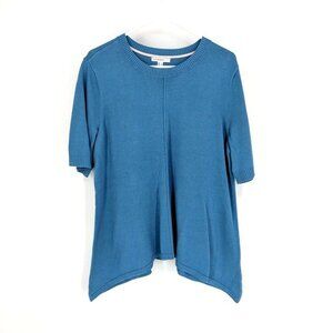 Isaac Mizrahi Live! Crewneck Cascade Hem Pullover Sweater Canal Blue Large‎